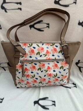 Relic Floral Tote in Brown and Coral Pink